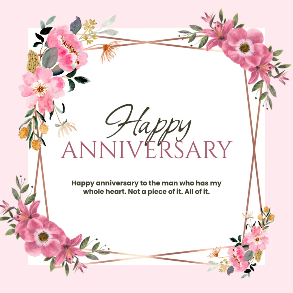 Graphic titled Sweet Happy Anniversary Wishes for Husband, a set of anniversary wishes a wife can send her husband